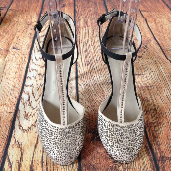 Zara Shoes - Zara Two Tone Crystal Studded T-Strap Heels Size 9